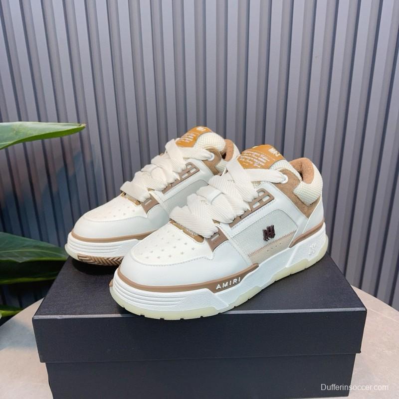 2024 Unisex Amiri White Beige Leather Mesh Sneakers MJ00360