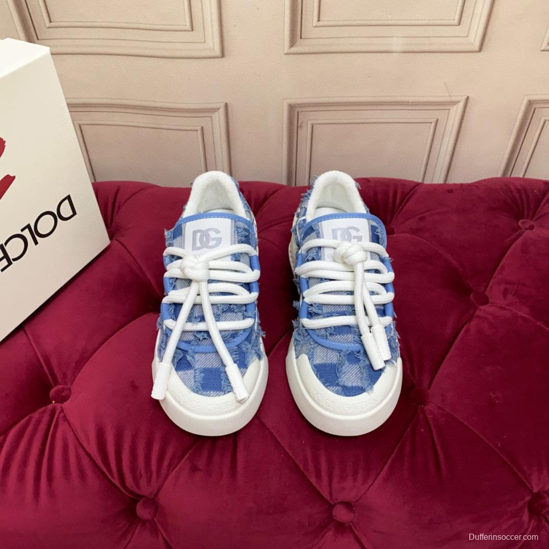 2024 Women Dolce & Gabbana Blue Denim Canvas Sneakers