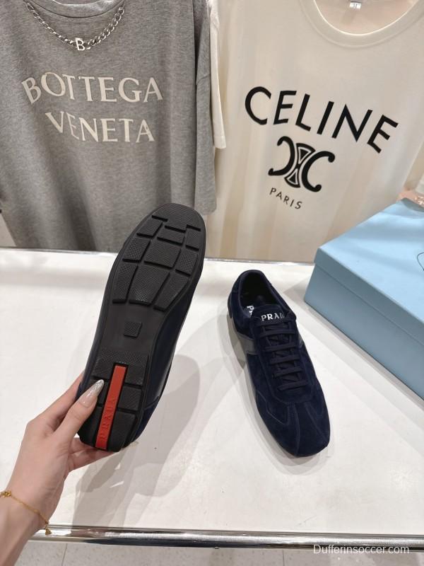 2025 Unisex Prada Navy Blue Suede Casual Shoes KFY00300