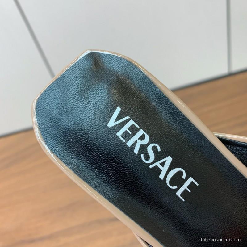 2025 Women VERSACE Beige Patent Leather Slippers