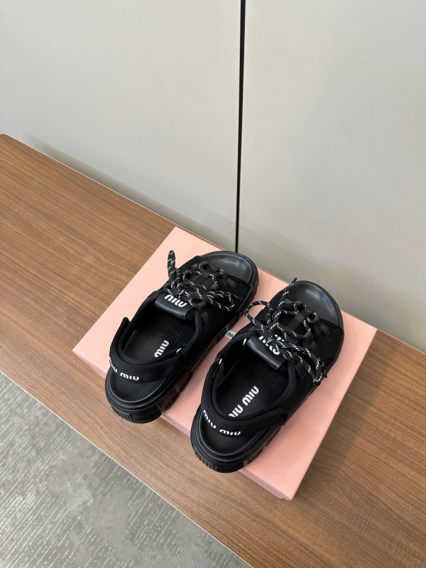 2025 Women Miu Miu Black Leather Sandals LY00240