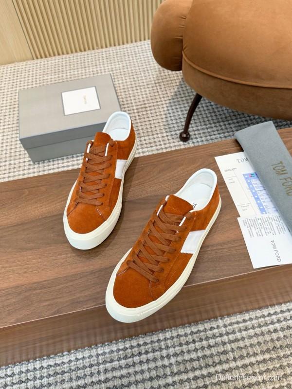 2025 Men TOM FORD Brown White Suede Sneakers LY00360