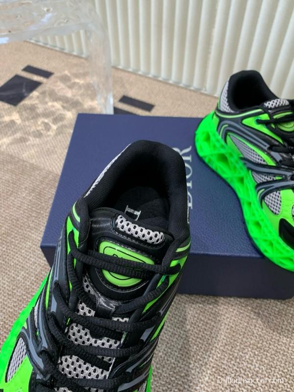 2024 Unisex Dior Green Black Leather Mesh Sneakers MJ00400