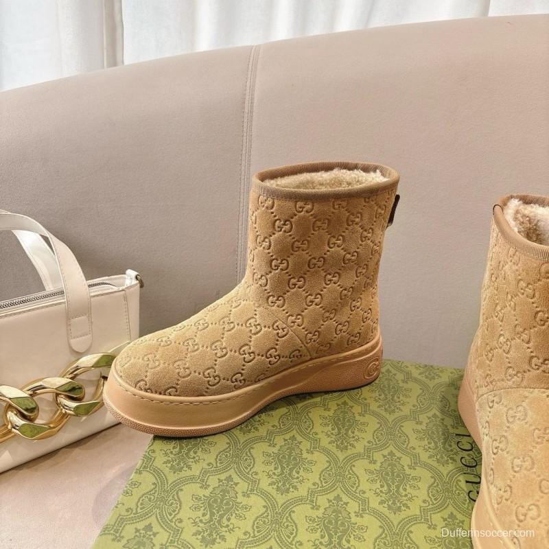 2024 Women Gucci Beige Suede Snow Boots MG00350