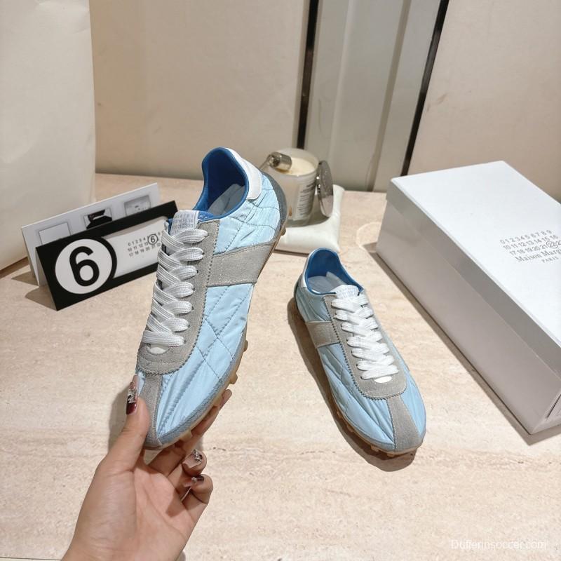 2025 Unisex Maison Margiela Light Blue Grey Nylon Suede Sneakers Vintage Effect