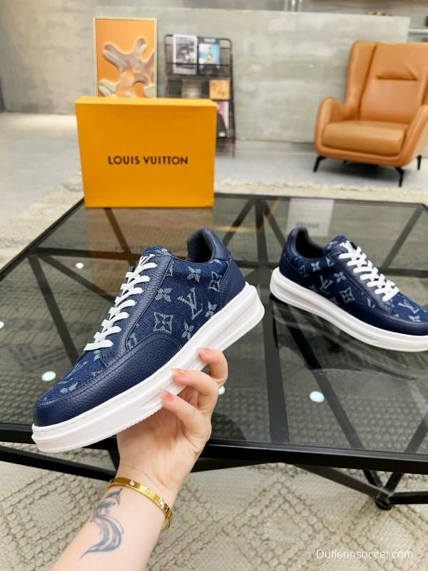 2024 Men Louis Vuitton Blue Leather Denim Sneakers MJ00400