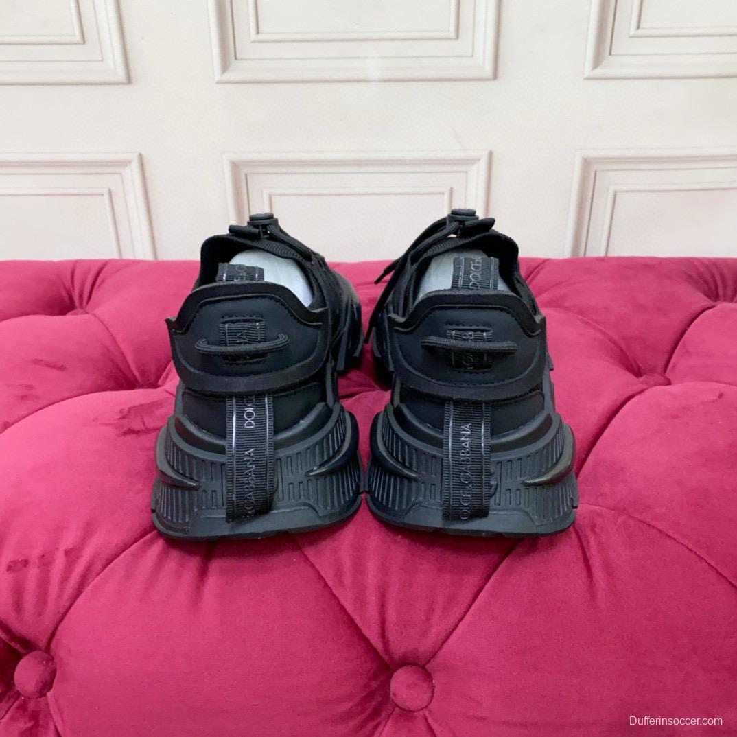 2024 Unisex Dolce & Gabbana Black Knit Leather Sneakers