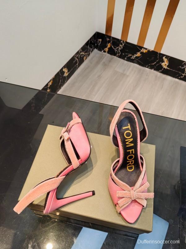 2025 Women TOM FORD Pink Velvet High Heel Sandals KFY00300