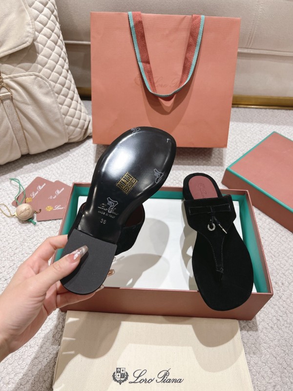 2025 Women LP Black Suede Slippers LY00250