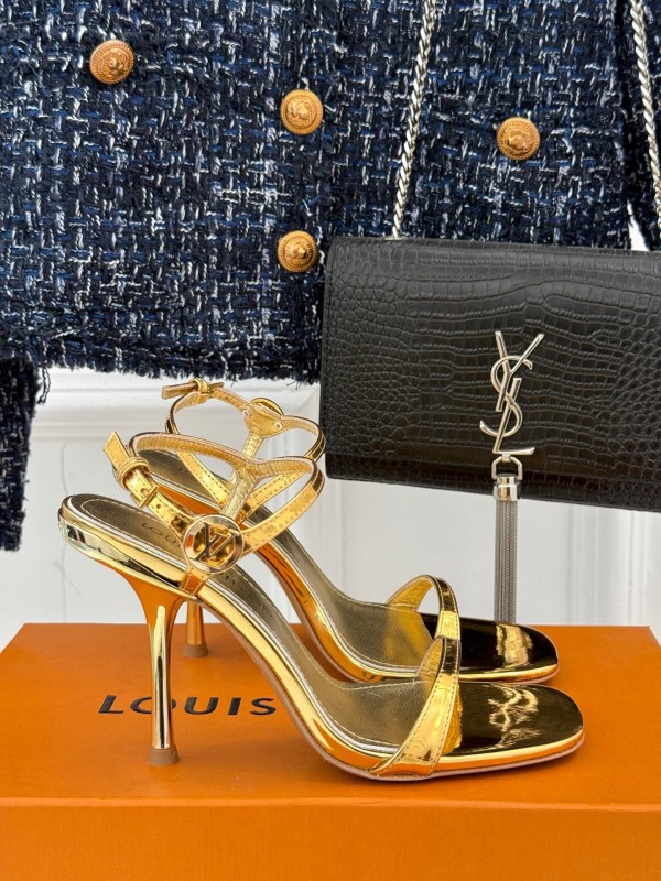 2025 Women Louis Vuitton Gold Leather Sandals