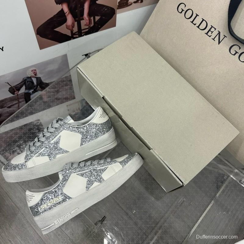 2024 Women GGDB Silver Glitter Leather Sneakers