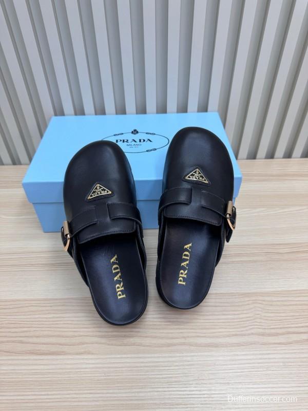 2025 Slippers Prada Black Leather Slippers