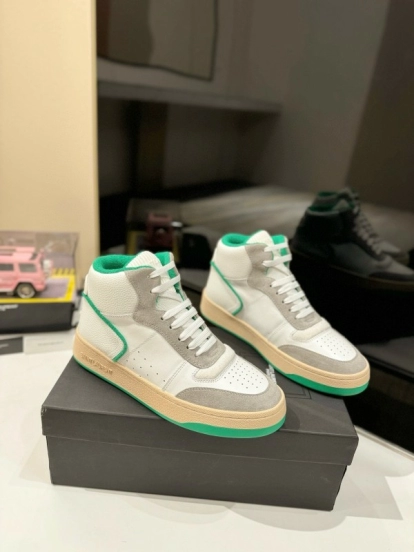 2024 Unisex Yves Saint Laurent White Grey Green Leather Suede Sneakers