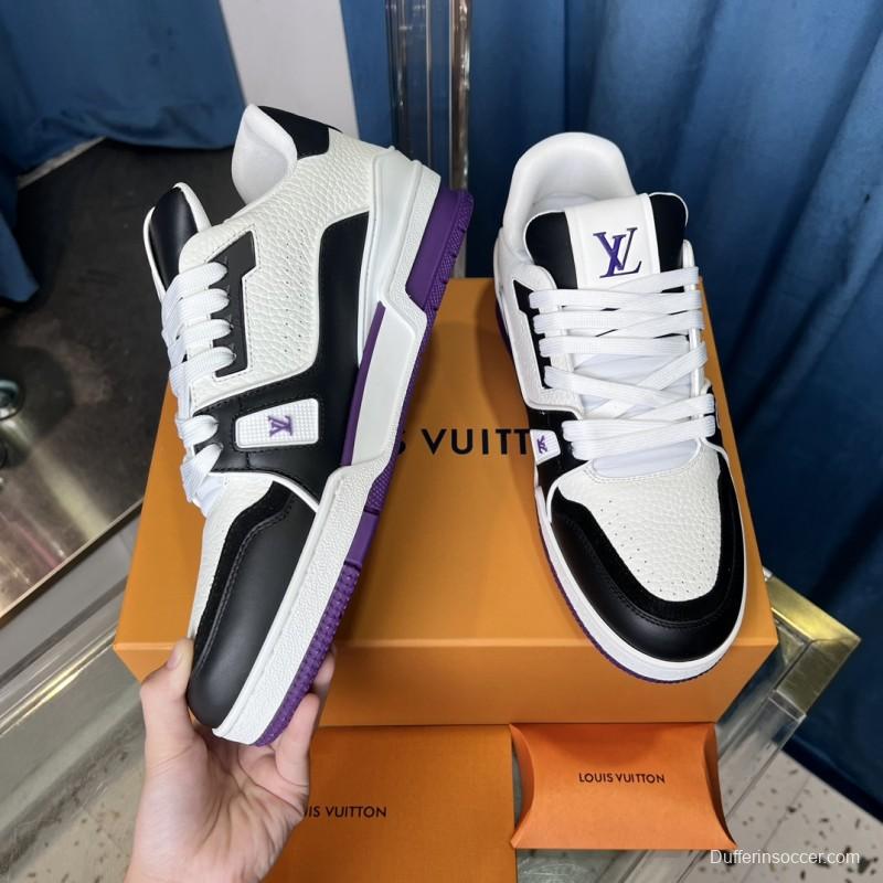 2025 Unisex Louis Vuitton White Black Purple Leather LV Trainer
