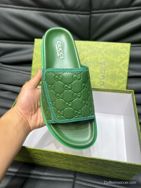 2024 Slippers Gucci Green Leather Slippers MJ00200