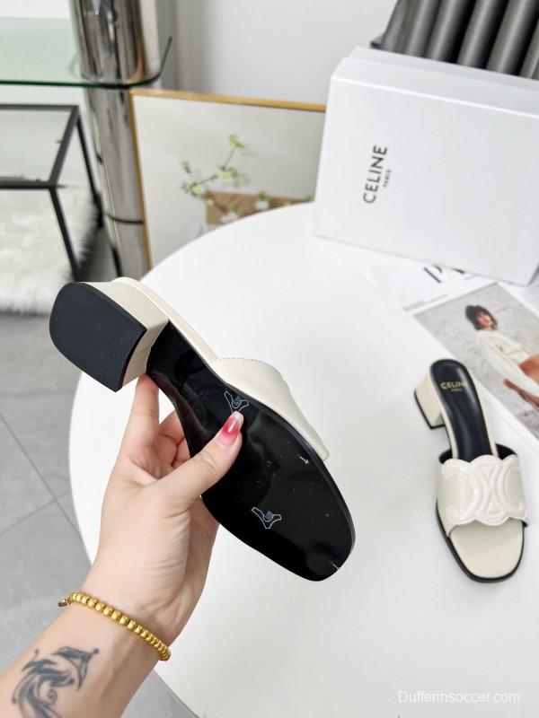 2025 Women Celine White Leather Sandals