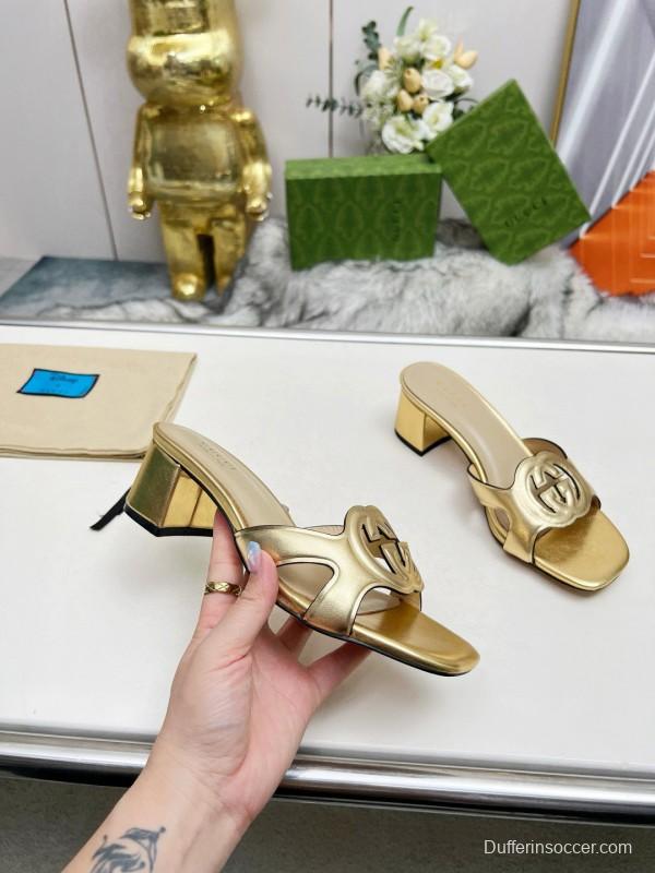 2025 Gucci Gold Leather Slippers