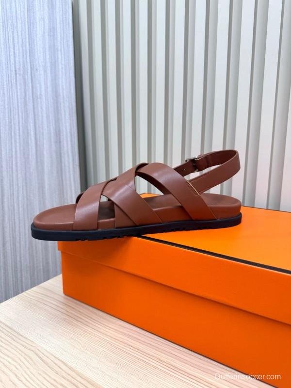 2025 Women Hermès Brown Leather Sandals LY00270