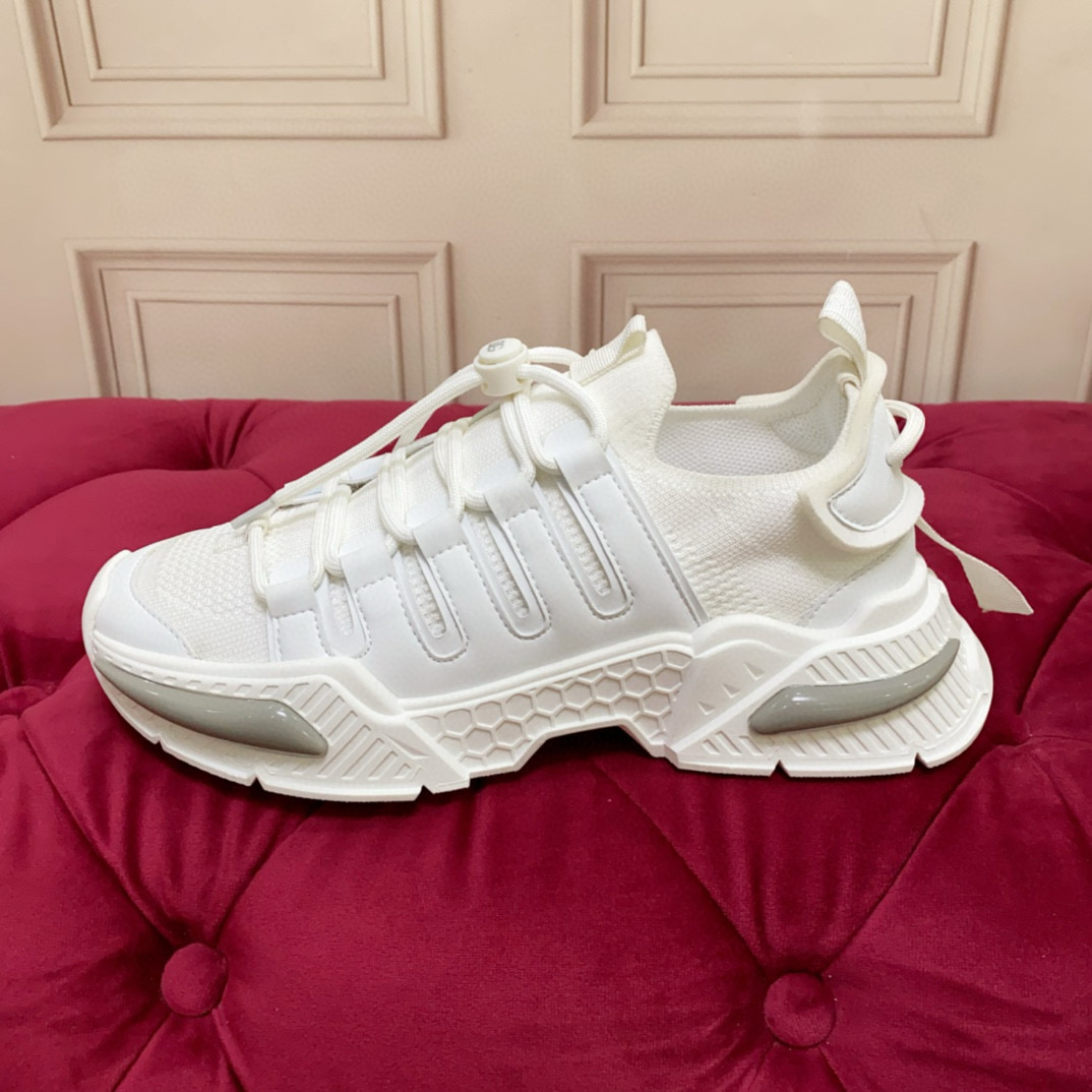 2024 Unisex Dolce & Gabbana White Knit Leather Sneakers MJ00340
