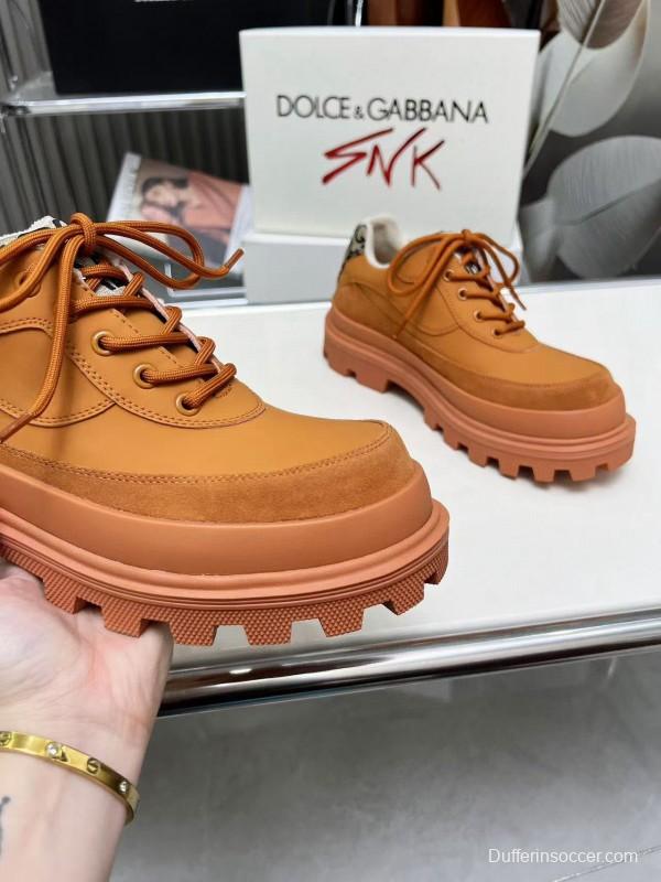 2024 Unisex Dolce & Gabbana Orange Leather Chunky Sole Derby Sneaker