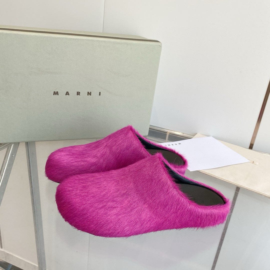 2024 Unisex Marni Pink Calf Hair Leather Mules MJ00320+20