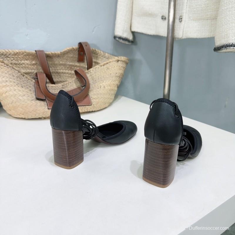 2025 Women LEMAIRE Black Leather Mary Jane Block Heel KFY00300