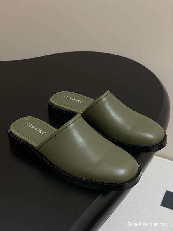 2025 Slippers Lemaire Green Leather Slippers KFY00310