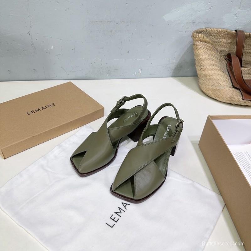 2025 Women Lemaire Green Leather Heeled Sandals KFY00310