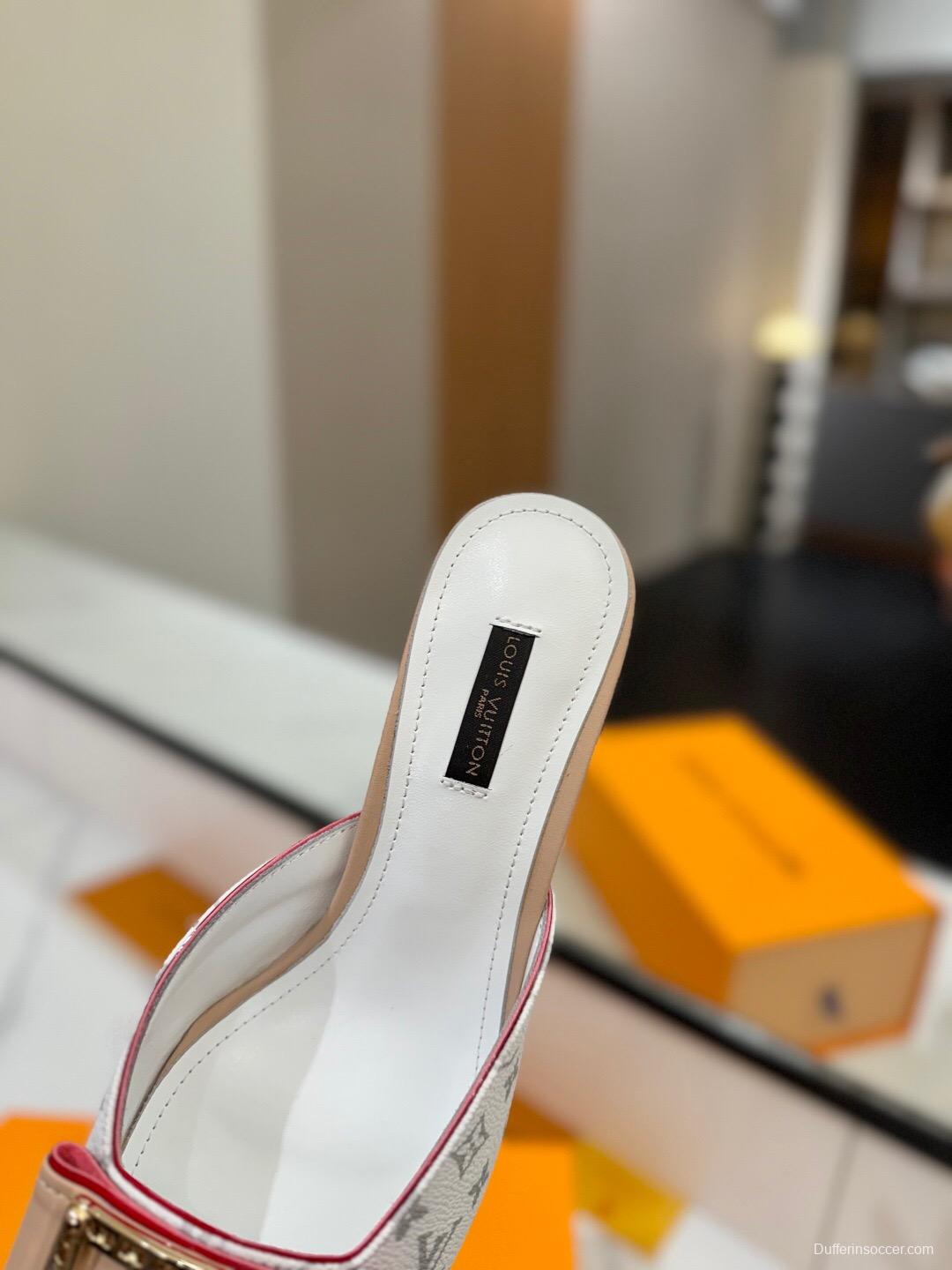 2025 Women Louis Vuitton White Beige Canvas Mules KFY00320