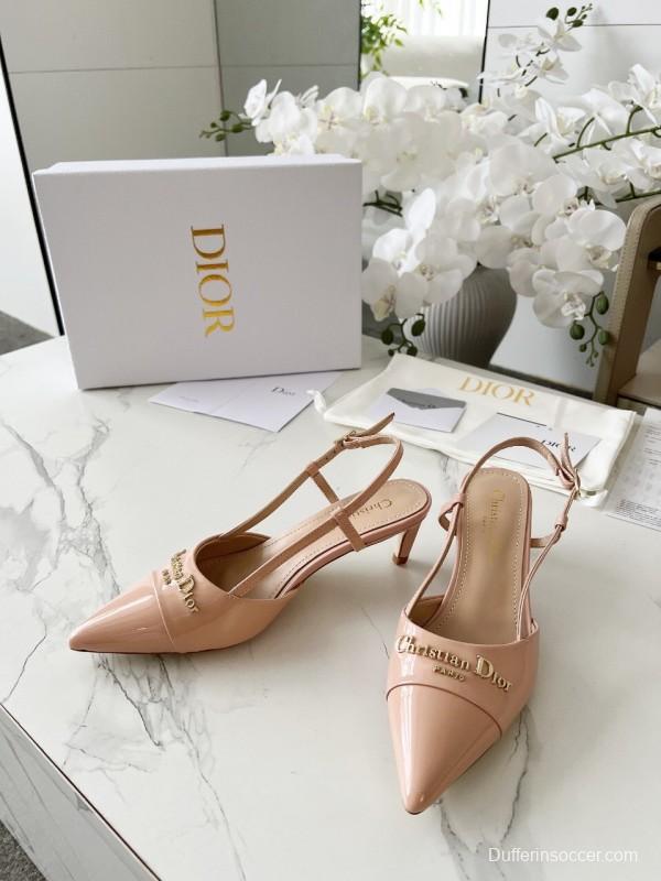 2025 Women Dior Beige Patent Leather Slingback Heels KFY00310