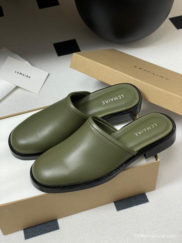 2025 Slippers Lemaire Green Leather Slippers KFY00310