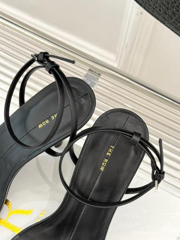 2025 Women Yves Saint Laurent Black Leather High Heel Sandals KFY00270