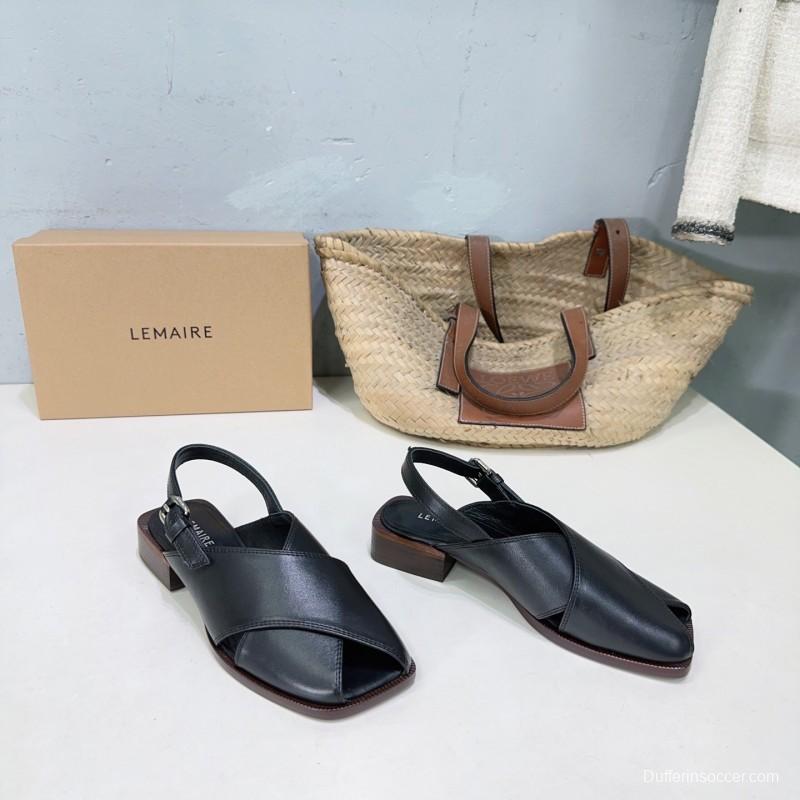 2025 Women Lemaire Black Leather Sandals KFY00310