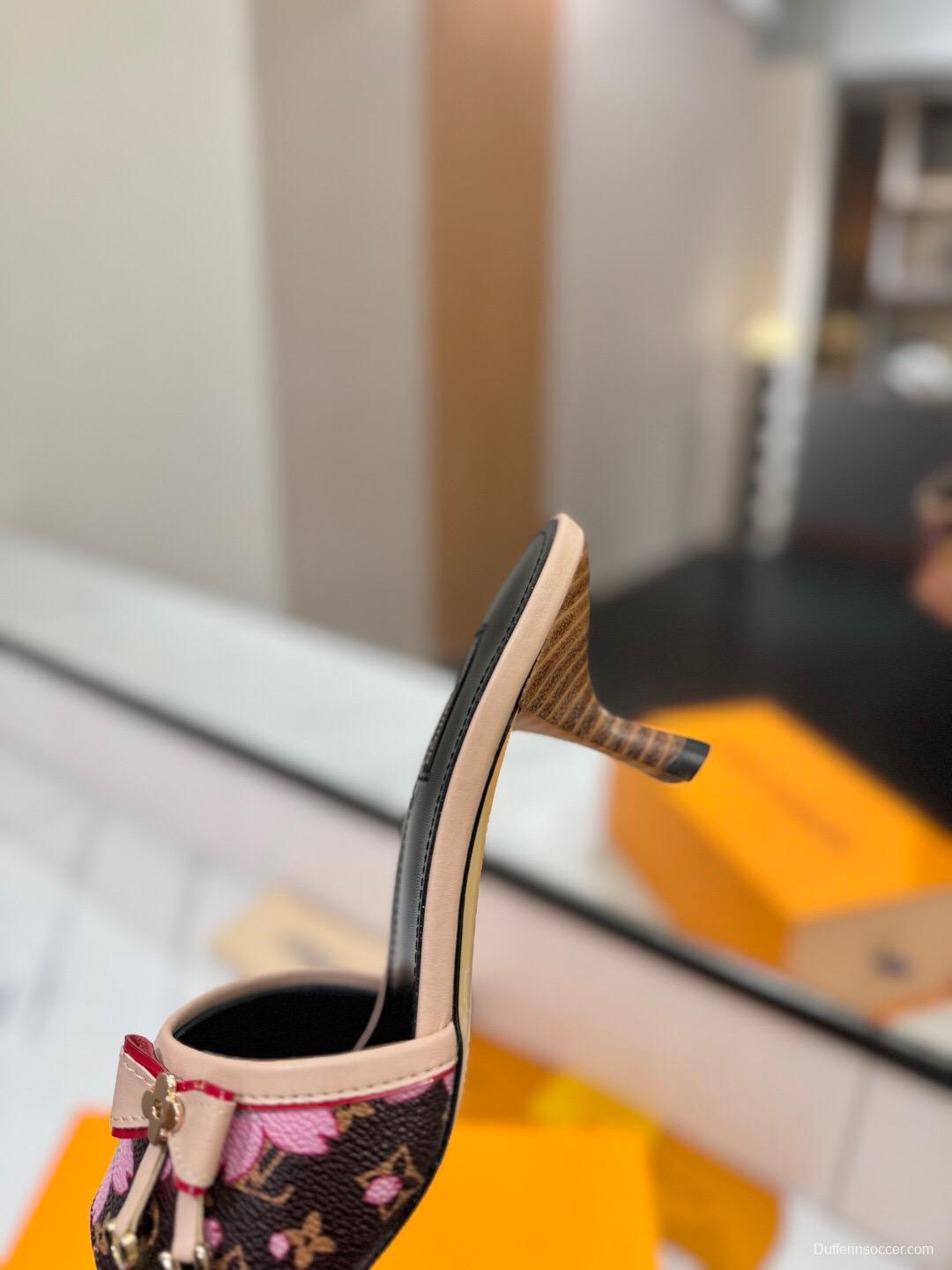 2025 Women Louis Vuitton Brown Pink Leather Mules