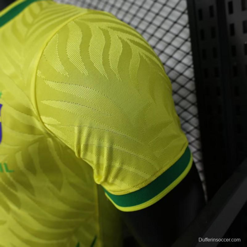 Player Version 2025 Brazil Yellow with Green Animal Pattern Jersey