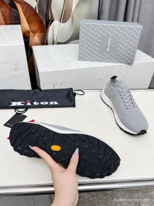 2025 Men Kiton Grey Knit Mesh Sneakers Lightweight Rubber Sole AS00320