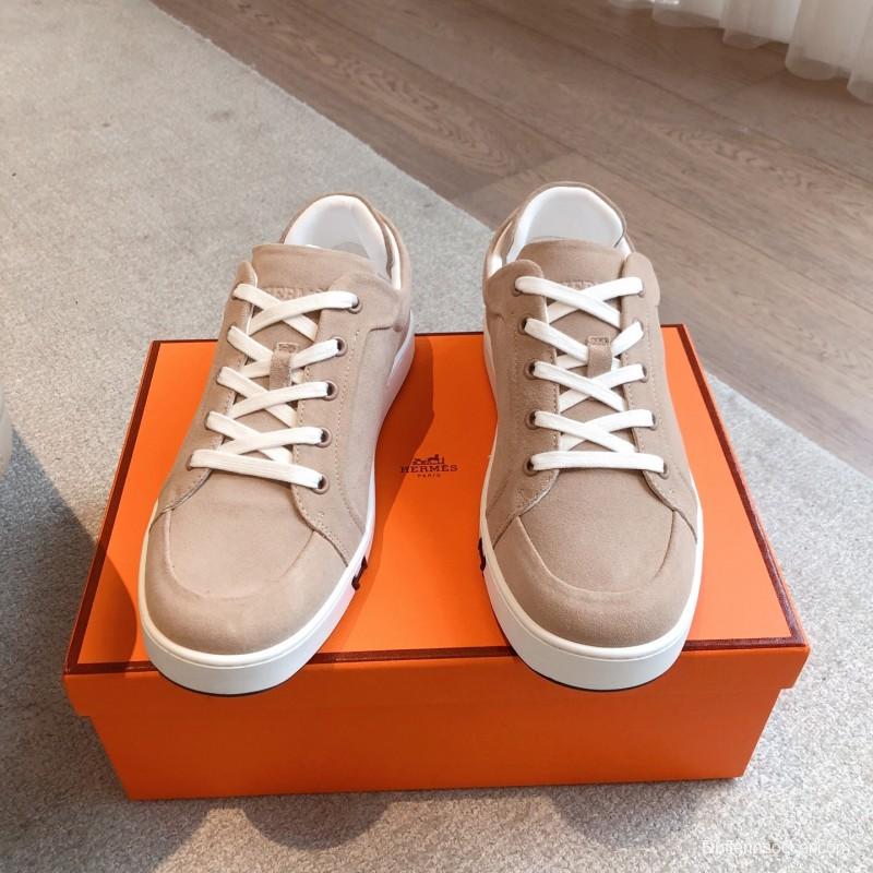 2025 Unisex H Beige White Suede Leather Sneakers AS00380