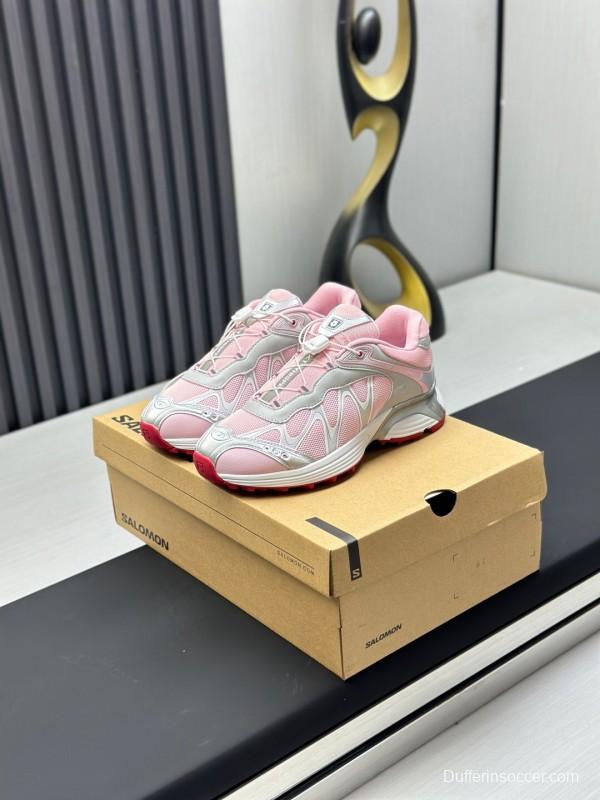2025 Women SALOMON Pink White Leather Mesh Sneakers AS00320