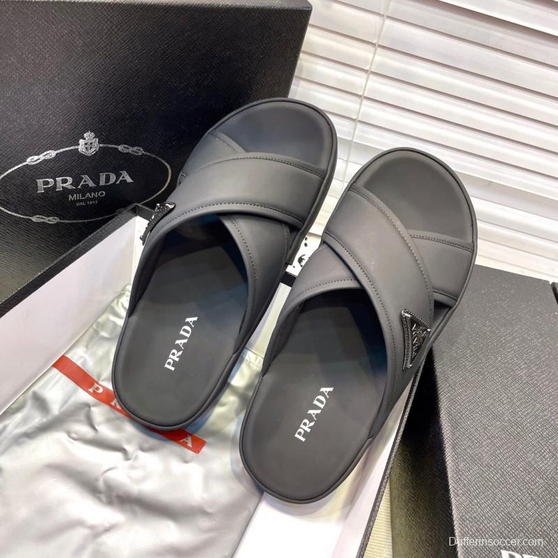 2025 Men Prada Black Fabric Sandals High Quality Craftsmanship KFY00230