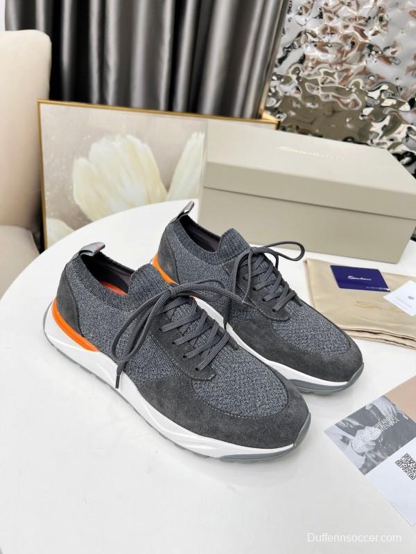 2025 Unisex Santoni Grey Orange Wool Blend Knit Sneakers AS00320