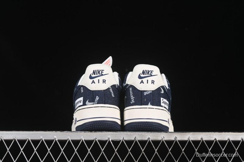 Nike Air Force 1 '07 Low Supreme Collaboration Blue Denim White Swoosh Casual Sneakers - LW9279-005