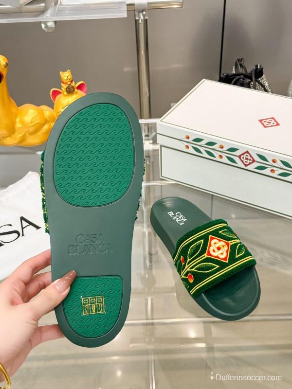 2025 Men CASA BLANCA Green Embroidery Slippers Original Embroidery KFY00160