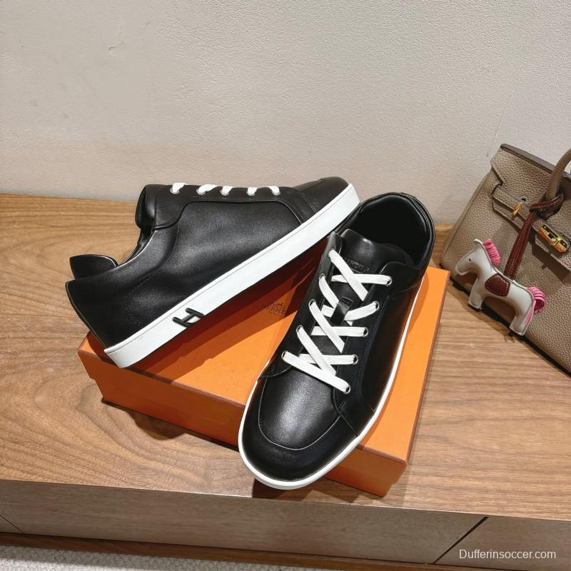 2025 Unisex Hermès Black Leather Sneakers AS00380