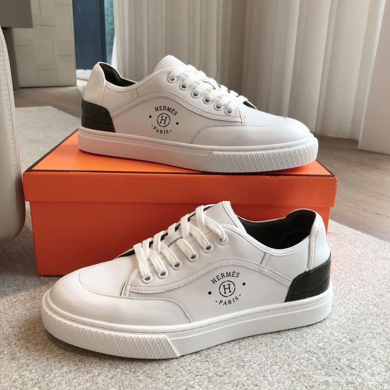 2025 Unisex Hermès White Black Leather Sneakers AS00380