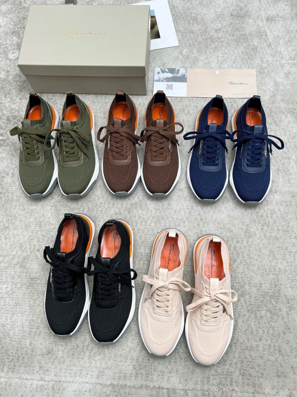 2025 Unisex Santoni Military Green Orange Wool Blend Knit Sneakers AS00320