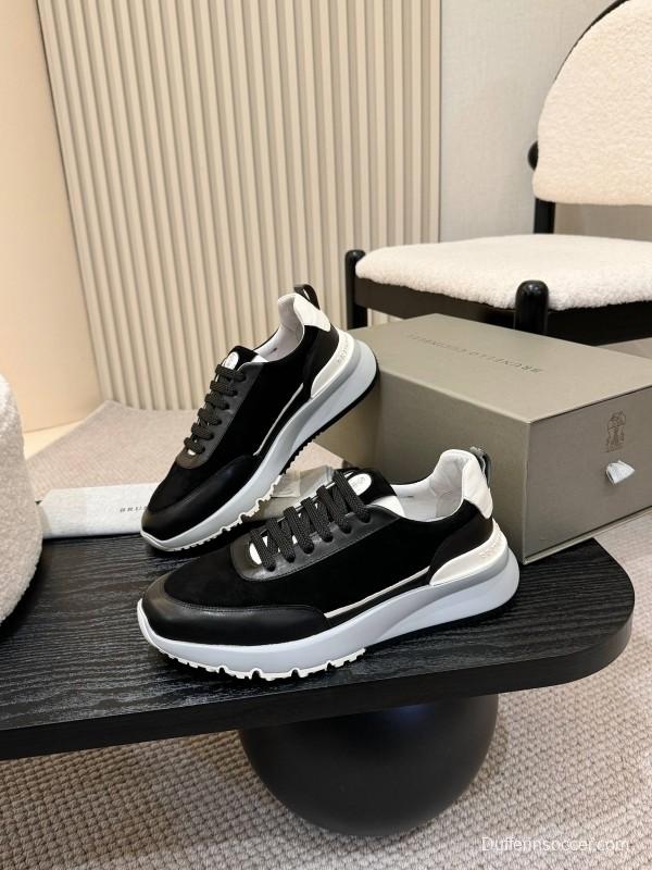2025 Men Brunello Cucinelli Black White Calf Leather Sneakers AS00320
