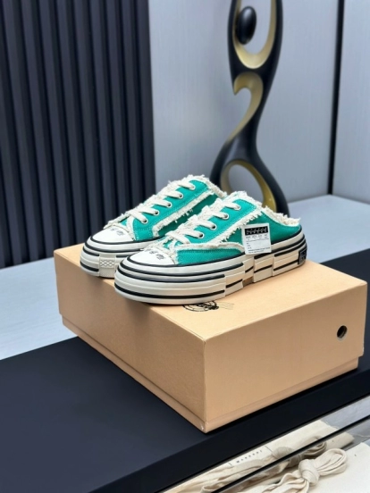 2025 Unisex XVESSEL Green White Canvas Plimsolls Vulcanized AS00240