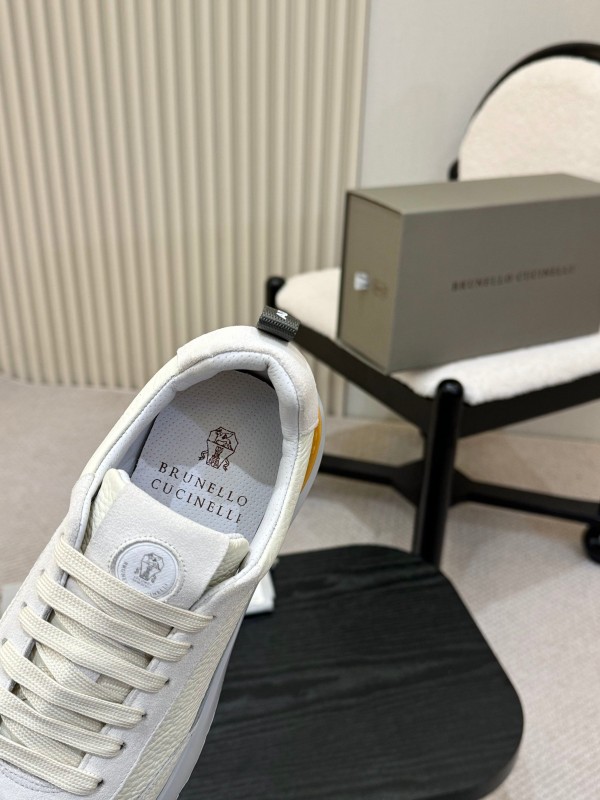 2025 Men Brunello Cucinelli Black Ivory Blue Almond Calfskin Leather Sneakers AS00320