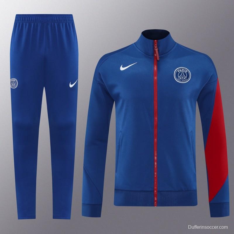 25/26 PSG Blue Full Hoodie Zipper Jacket +Long Pants