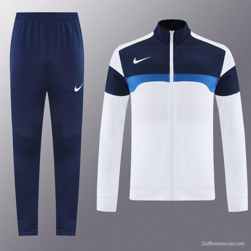 2025 Nike White/Navy Full Hoodie Zipper Jacket +Long Pants